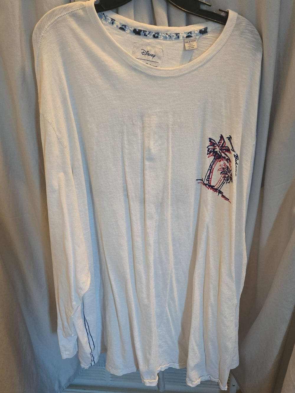 Tommy Bahama/Disney White Long Sleeve Tee with Navy and Red Palm Sketch